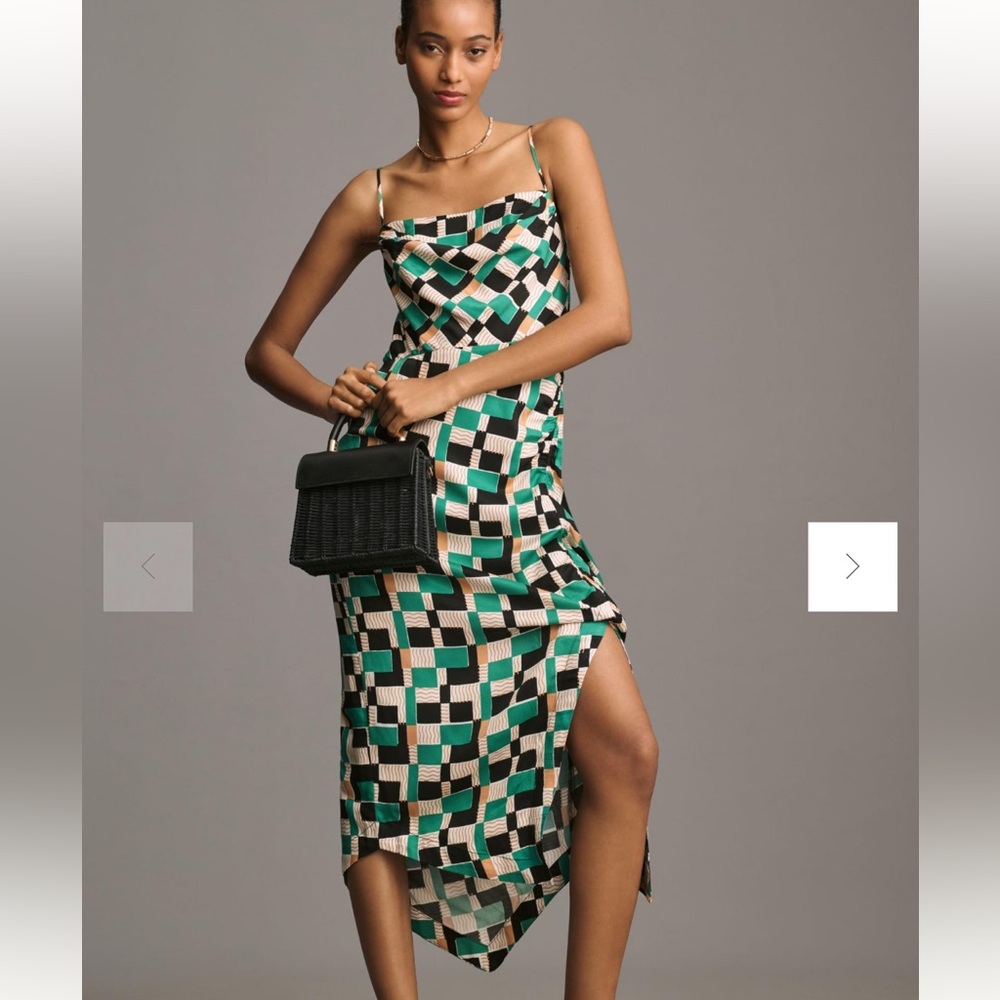 By Anthropologie Sleeveless Draped-Back Asymmetrical Slip Midi Dress